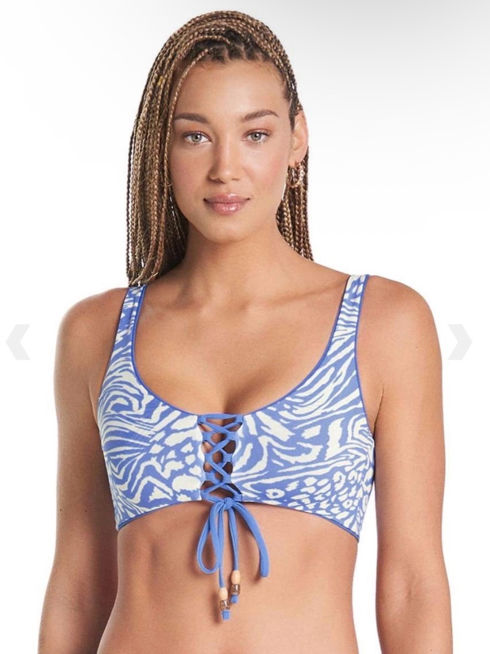 Maaji Blue and White Lace-Up Zebra-Print Reversible Bikini Top